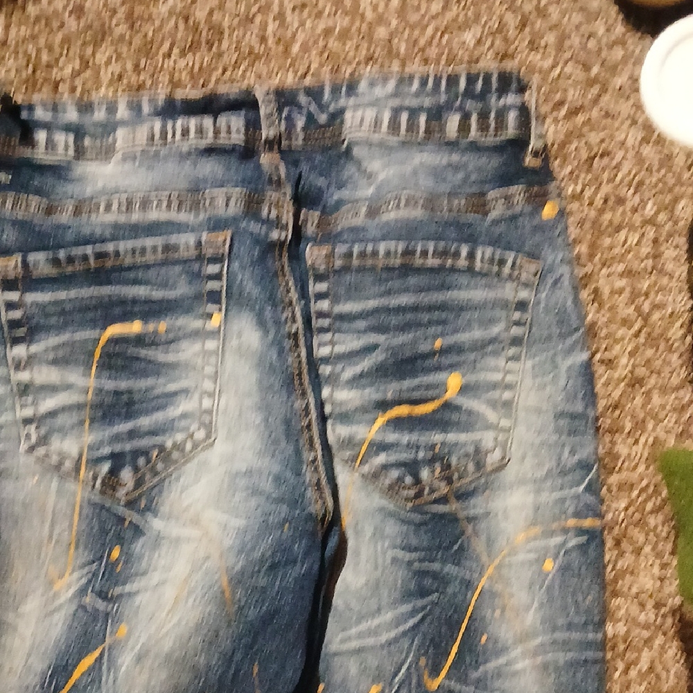 Womens Blue Jeans with Paint Splatter